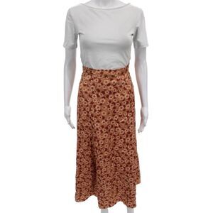 Sandro Womens Wrap Floral Long Skirt Brown Zip Size 0
